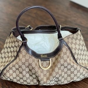 Gucci Brown/Tan GG Canvas & Leather Large D-Ring